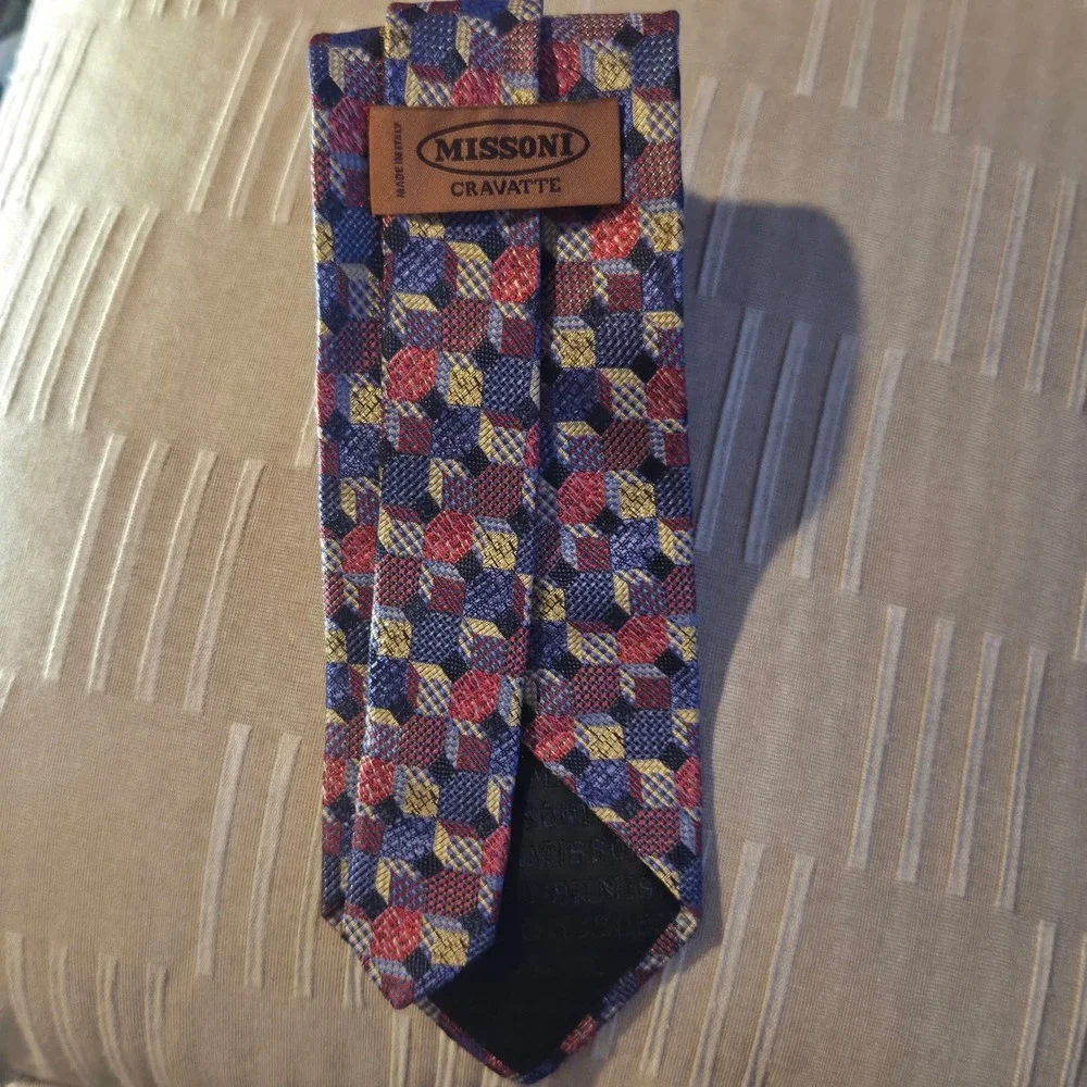 Missoni Cravatte Men's 100% Silk Geometric‎ Pattern Luxury Necktie Made in Italy